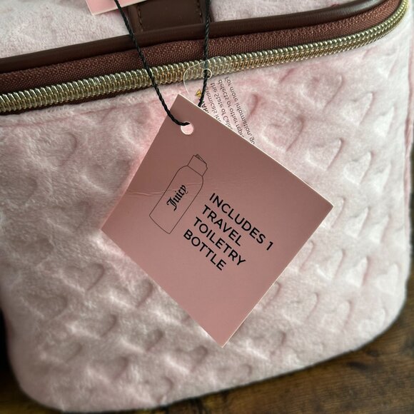 New Juicy Couture Terrier Train Case Makeup Bag Set Pink Brown Hearts Cosmetic - Picture 6 of 6